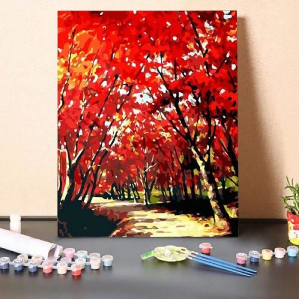 Red Flower Tree Palette Knife Painting Flowers Paint By Number