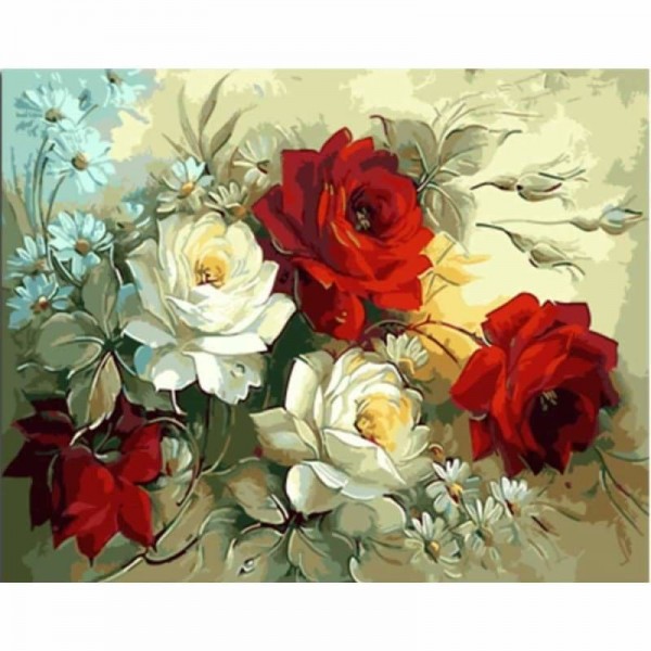 Order White Red Rose Flowers Diy Paint By Numbers Kits