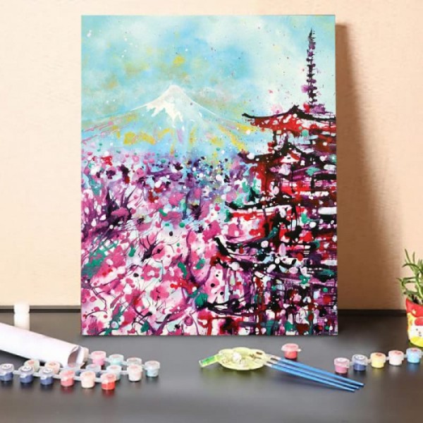 Paint by Numbers Kit – Mount Fuji And The Chureito Pagoda In Spring
