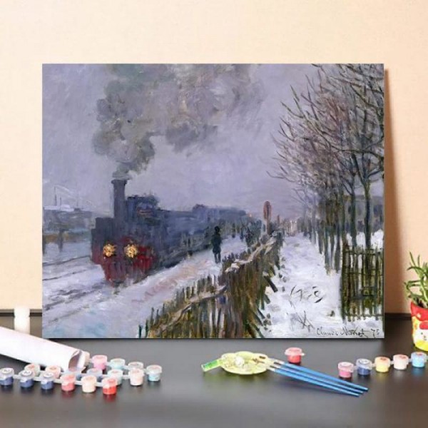Paint By Numbers Kit Train in the Snow or The Locomotive, 1875