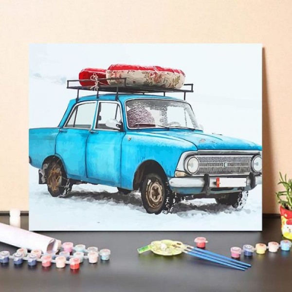 Paint By Numbers Kit Blue Old Car in Snow