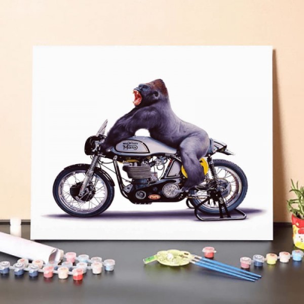 Paint by Numbers Kit-Baboon Riding A Motorcycle