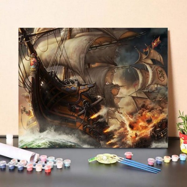 Paint by Numbers Kit Burning Ship