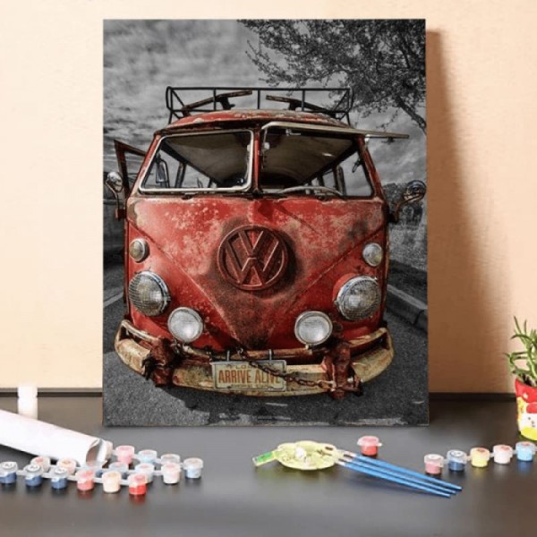 Paint by Numbers Kit-Red Volkswagen Bus