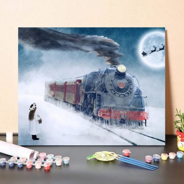 Paint By Numbers Kit Red Train In Snow