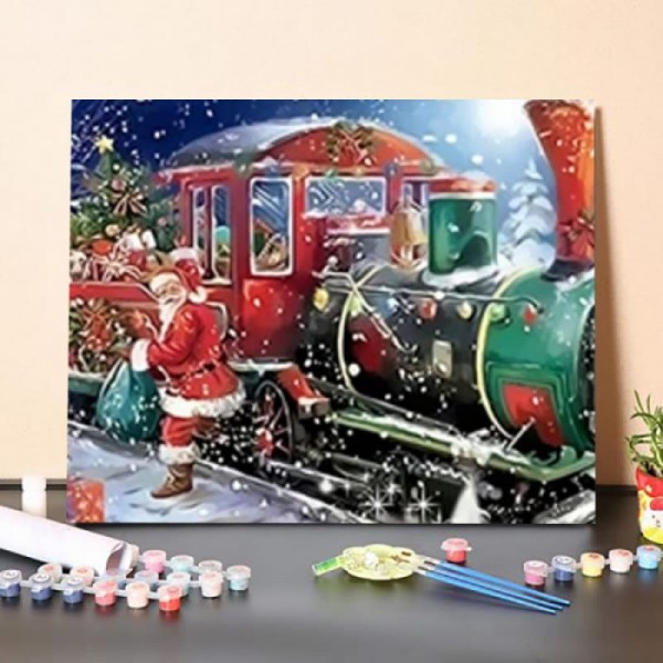 Paint By Numbers Kit – Christmas Train & Santa Claus