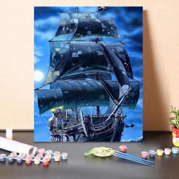 Paint by Numbers Kit Blue Night Boat