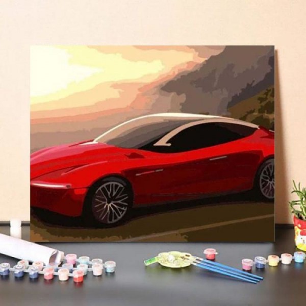 Paint By Numbers Kit Mountain Peak Red Car