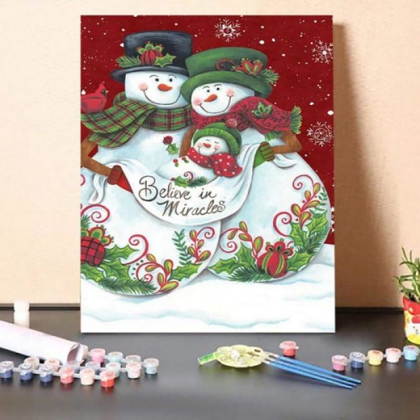 Paint By Numbers Kit-Guardian – Snowman Parents with Baby