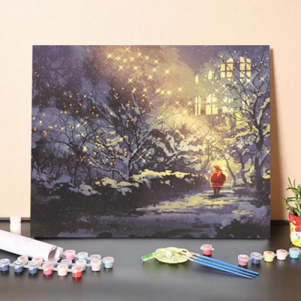 Santa Claus In Snowy Winter Alley In The Park – Paint By Numbers Kit