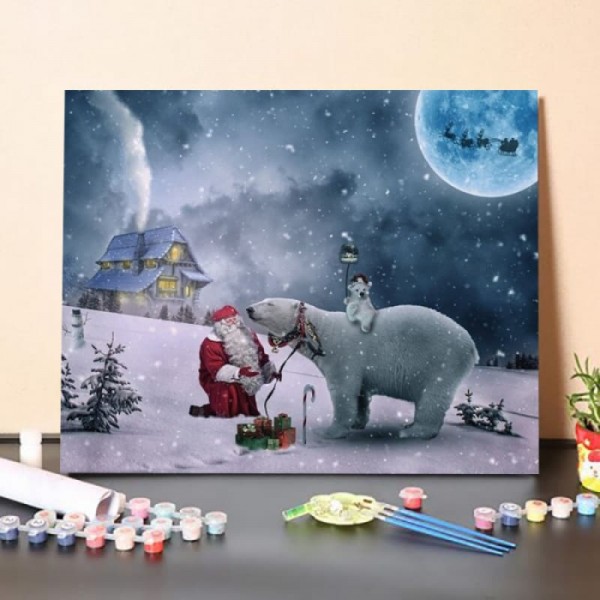 Paint By Numbers Kit -Polar Bears And Santa Claus