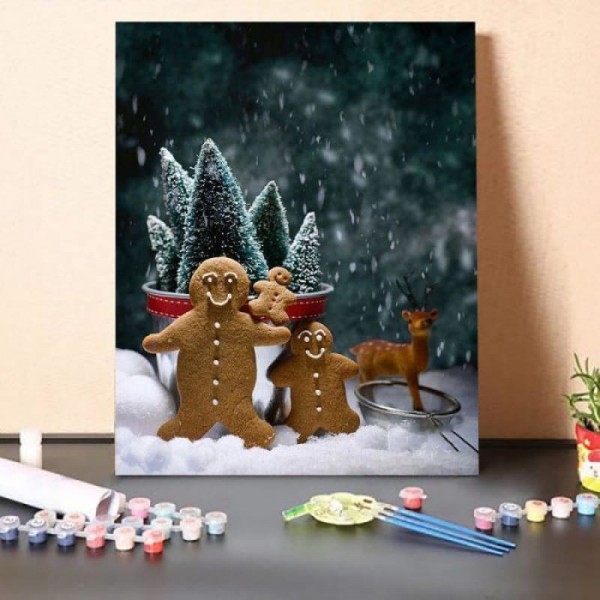 Paint by Numbers Kit-Gingerbread Family In Snow
