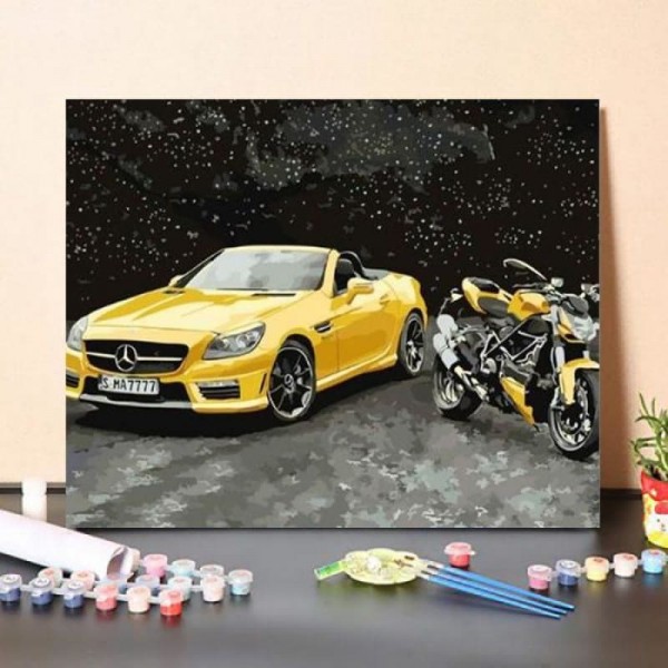 Paint By Numbers Kit Yellow Slk Mercedes Benz