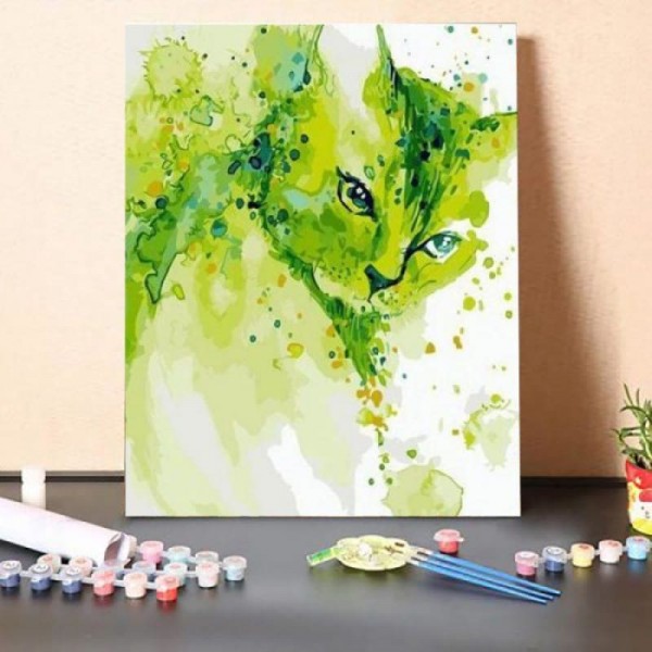 Paint By Numbers Kit-Abstract Green Cat