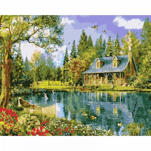 Order Landscape Quite Lakeside Cottage Diy Paint By Numbers Kits