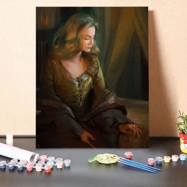 Paint by Numbers Kit-Young Woman Waiting Alone