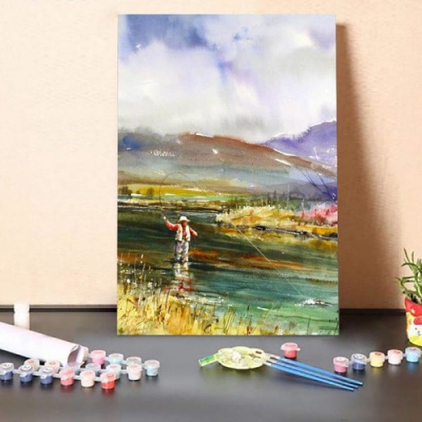 Paint By Numbers Kit-Standing In The River Fishing