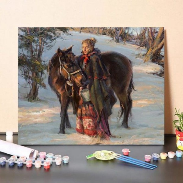 Paint by Numbers Kit – Girl and horse in winter