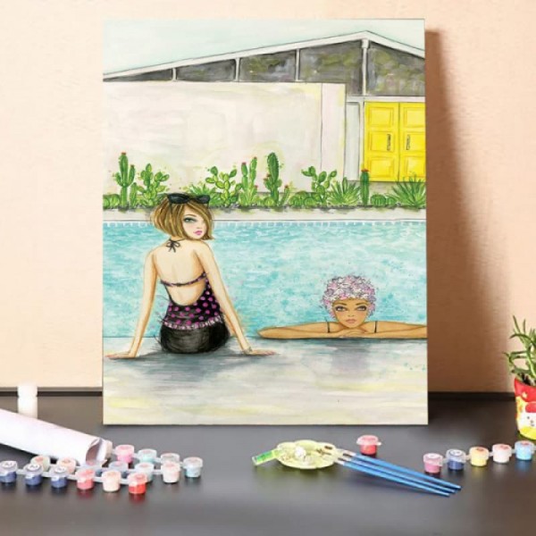 Paint By Numbers Kit-Two Girls In The Pool