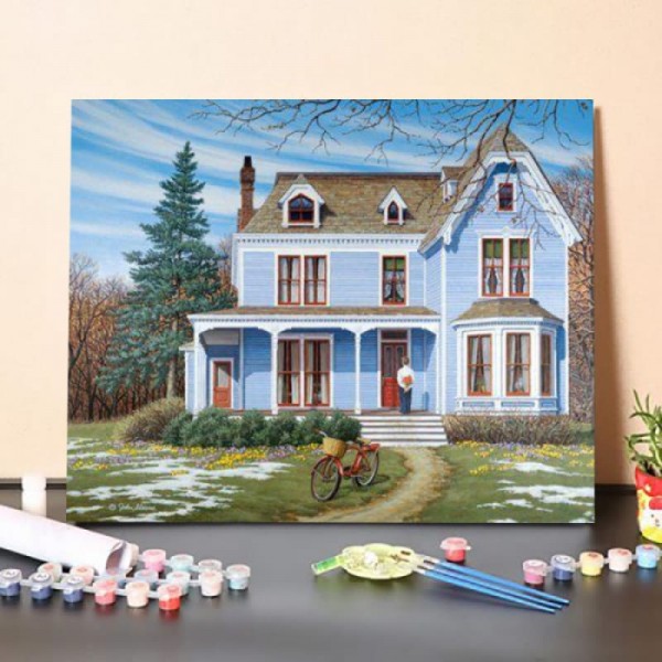 Paint By Numbers Kit-Bicycle In Front Of House