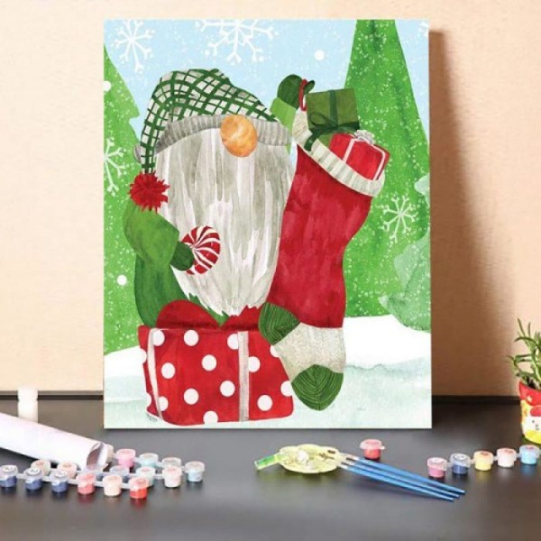 Paint By Numbers Kit-Gnome for Christmas blue IV-Gnome Stocking
