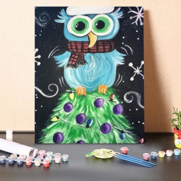 Paint By Numbers Kit – Owls On The Christmas Tree