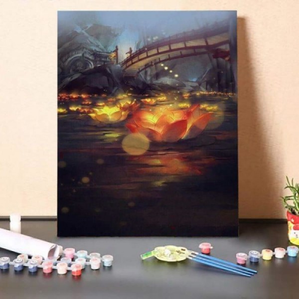 Paint by Numbers Kit-Lotus lamp