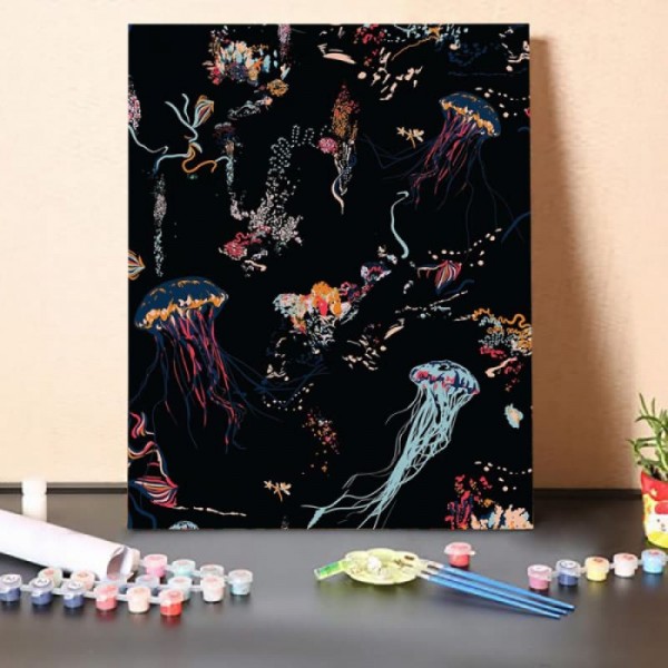 Paint by Numbers Kit-Jellyfish In The Dark