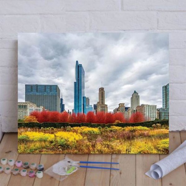 Autumn And Chicago Skyline Paint By Numbers Kit
