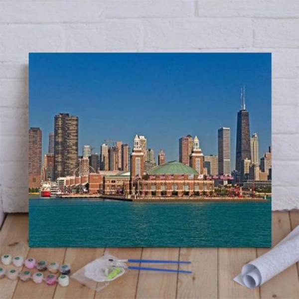 Navy Pier And Downtown Skyline Paint By Numbers Kit