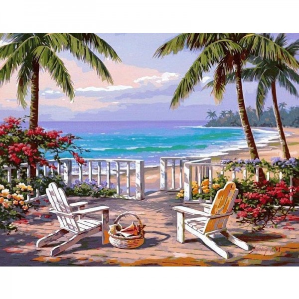 Order Landscape Seaside Yard Palm Trees Diy Paint By Numbers Kits