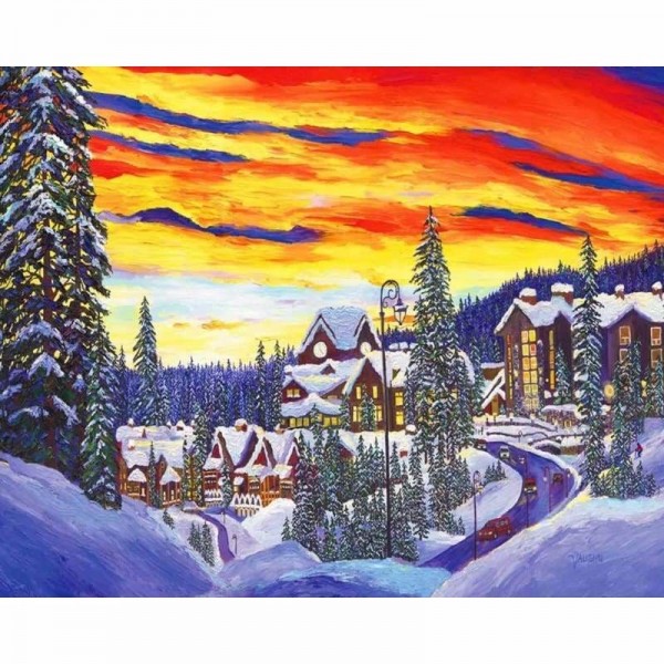 Landscape Snow Village Diy Paint By Numbers Kits