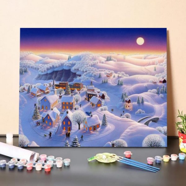 Paint By Numbers Kit Snow Covered Village