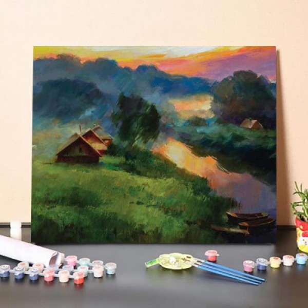 Paint By Numbers Kit-Village and Sunset