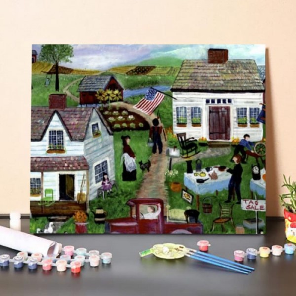 Paint By Numbers Kit-Villagers Gathering