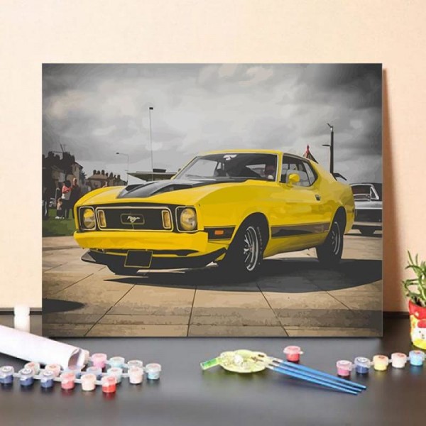 Paint By Numbers Kit Yellow Mustang