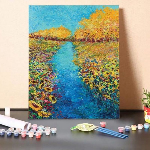 Paint By Numbers Kit-River Through Sunflowers