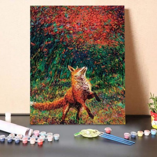 Paint By Numbers Kit-Fox Playing With Fallen Leaves