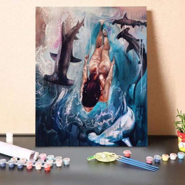 Paint by Numbers Kit-Swimming With Sharks