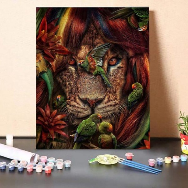 Paint by Numbers Kit-Lion and Parrot