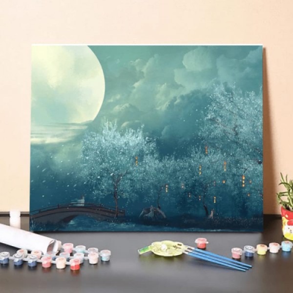 Paint by Numbers Kit-Bridge under the moon