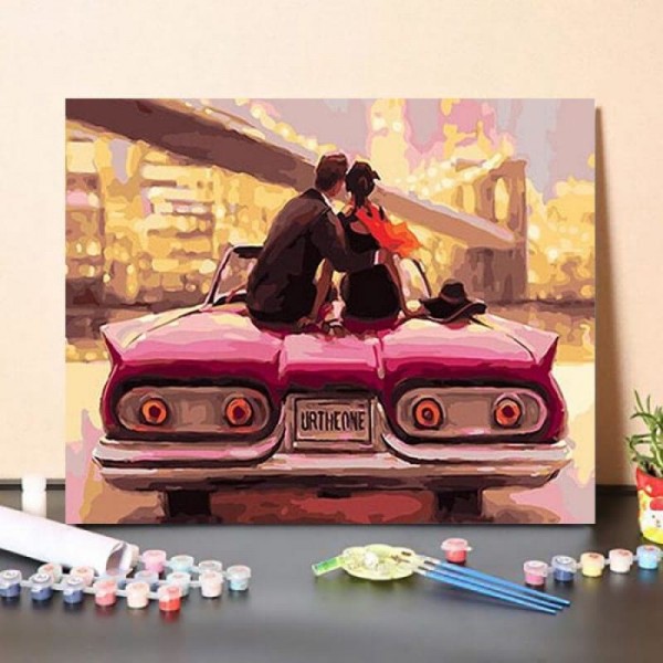 Paint By Numbers Kit Couple Set On Car in Sunset
