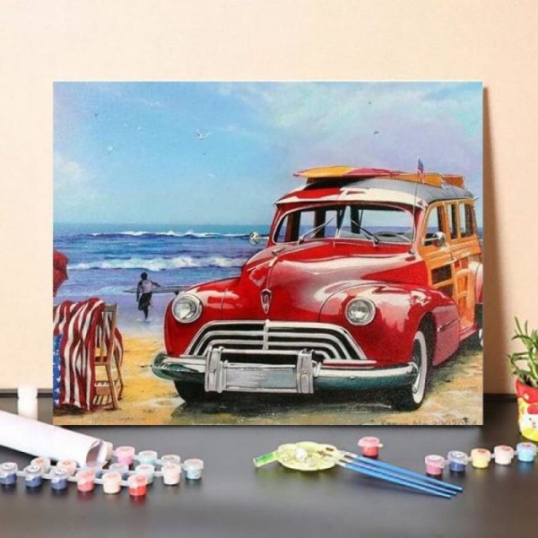 Paint By Numbers Kit Classic Car on Beach