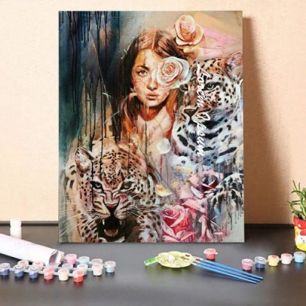 Paint by Numbers Kit-Leopard and Girl