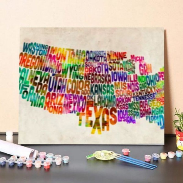Paint by Numbers Kit-Typographic Text USA (States) Map