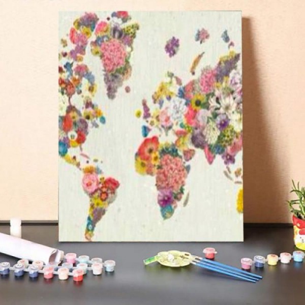 Paint by Numbers Kit-Botanical Floral Map Light