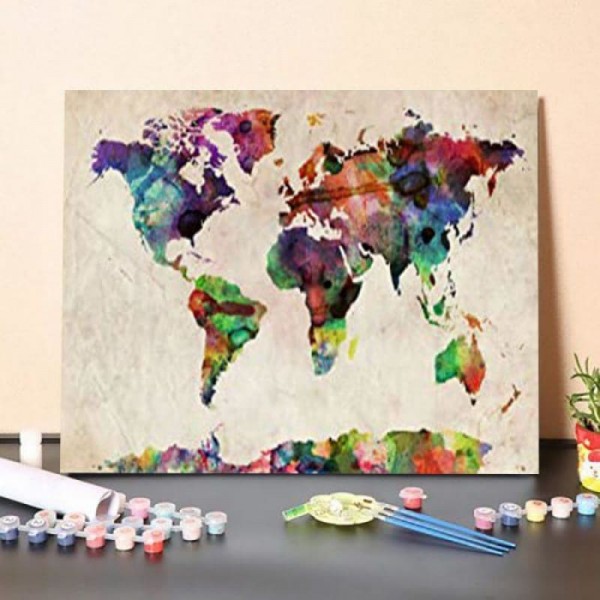 Paint by Numbers Kit-World Map Urban Watercolor