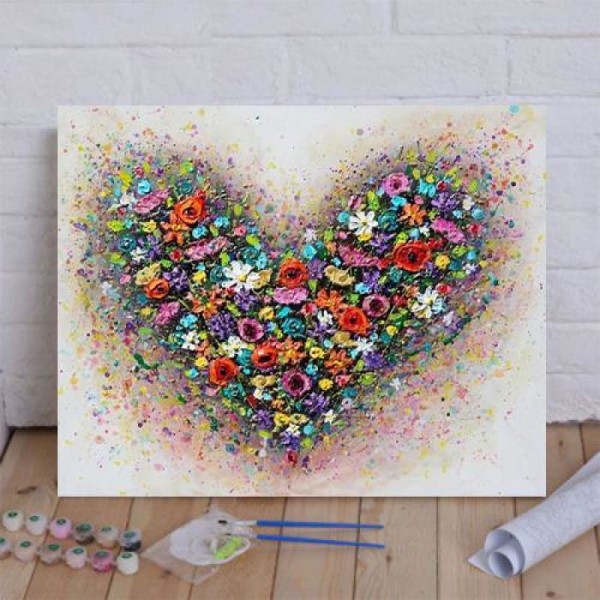 Paint by Numbers Kit Heart Covered With Flowers