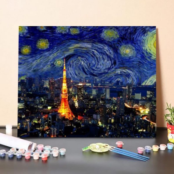 Paint by Numbers Kit-Tokyo, Japan Starry Night Skyline