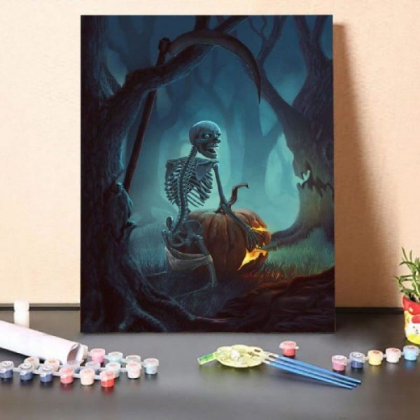 Paint by Numbers Kit-Skeleton and Pumpkin